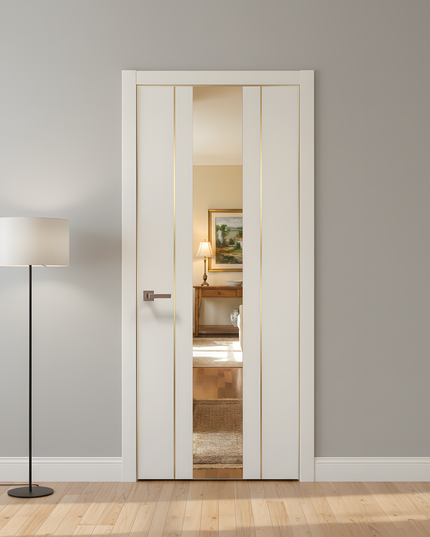 Ușă de interior PL-29 – design vertical cu oglinda si insertii gold/ Plato - Carlo Porte