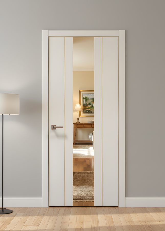Ușă de interior PL-29 – design vertical cu oglinda si insertii gold/ Plato - Carlo Porte