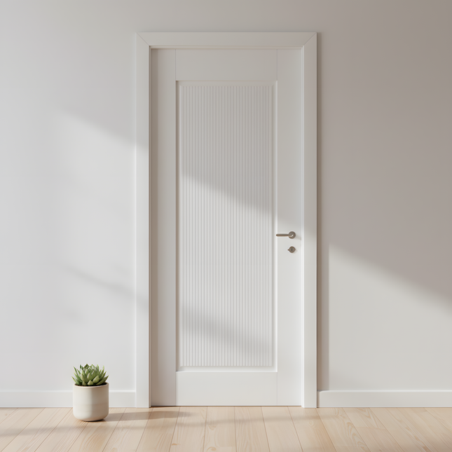 Ușă de interior albă mată riflată JY-AS 003