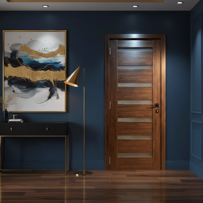 Ușă interior Rino 07 Takoma Oak – cu sticlă mată verticală și toc reglabil