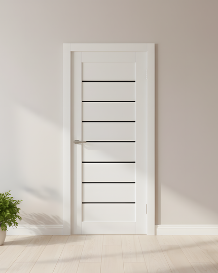 Ușă Deco 10 White Silk Mat cu sticlă neagră-cu toc reglabil