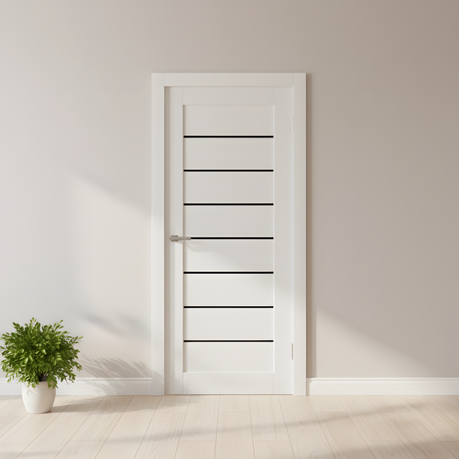 Ușă Deco 10 White Silk Mat cu sticlă neagră-cu toc reglabil