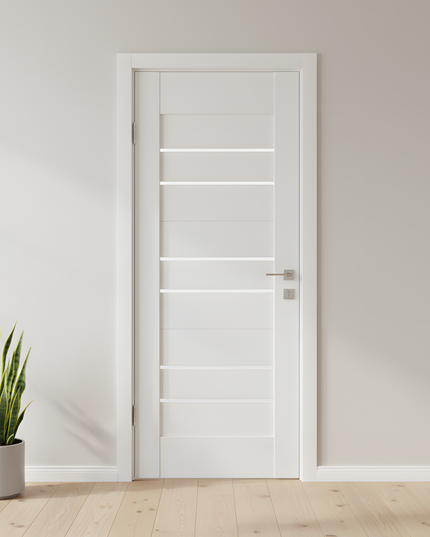 Ușă interior Bit 06 White Silk Mat – complet echipată, cu toc reglabil și design alb mat mătăsos