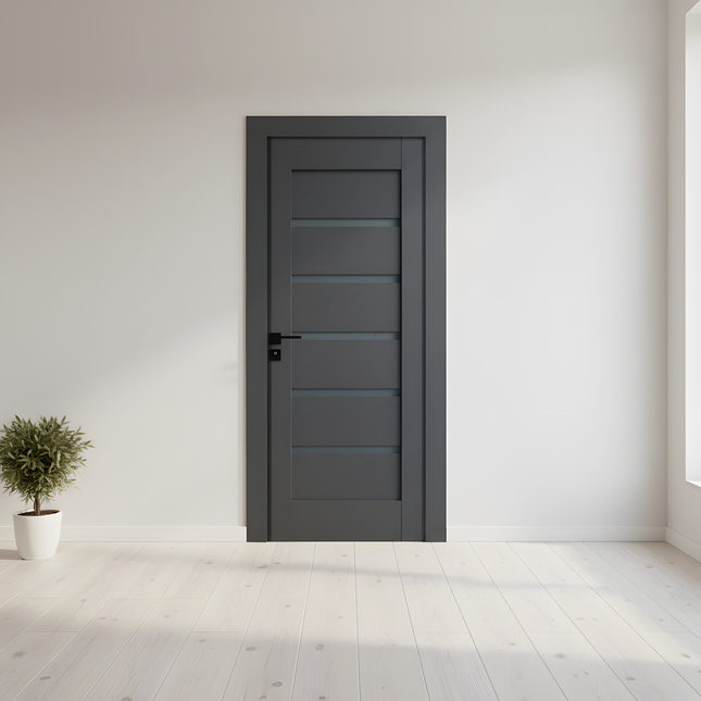 Ușă interior antracit JYA-006 cu toc reglabil – design vertical modern, complet echipată