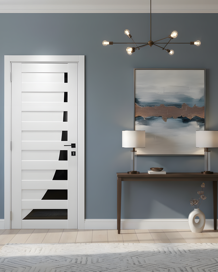 Ușă interior Paris Pearl Ash – cu sticlă negră complet echipată, cu toc reglabil