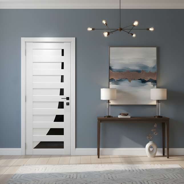 Ușă interior Paris Pearl Ash – cu sticlă negră complet echipată, cu toc reglabil