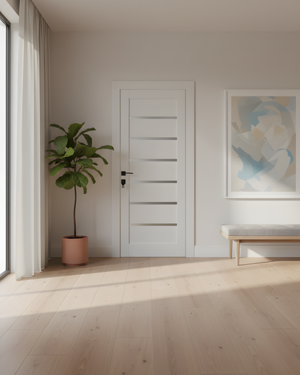 Ușă interior albă JYA-019 cu toc reglabil – design clasic, complet echipată