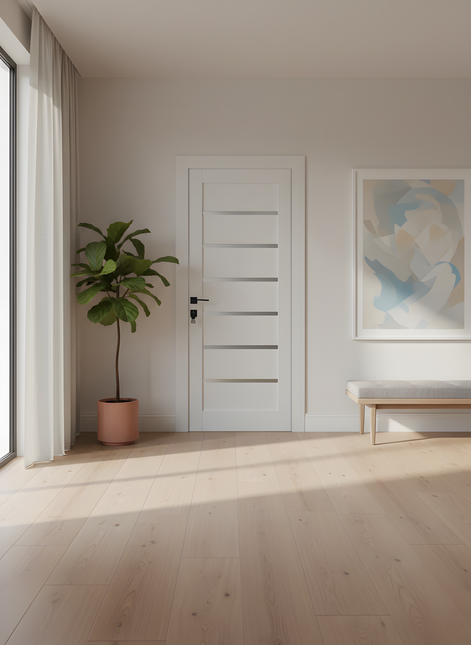 Ușă interior albă JYA-019 cu toc reglabil – design clasic, complet echipată