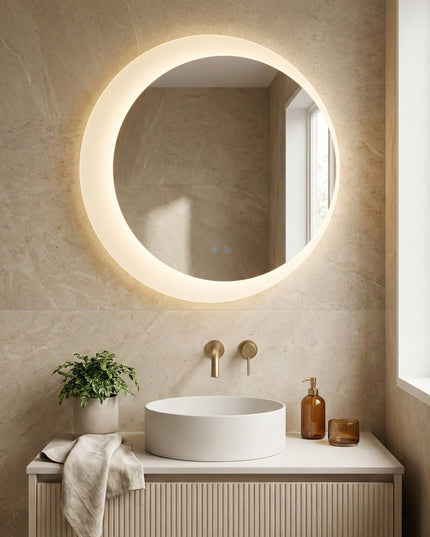 Oglindă baie LED ⌀60 cm rotundă, 3 nuanțe de lumină, dezaburire și touch control J-2015