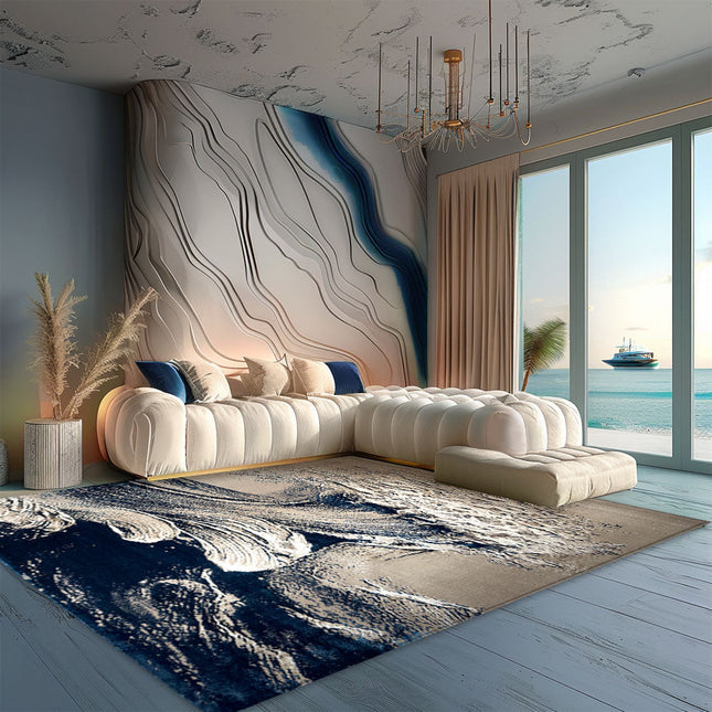 Covor Cameleon Waves Albastru Marin Bej/ 2323A