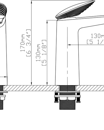 Baterie lavoar cu mâner în trepte, finisaj mixt
