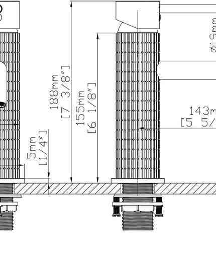 Baterie lavoar negru mat cu textură canelată – design contemporan din alamă solidă