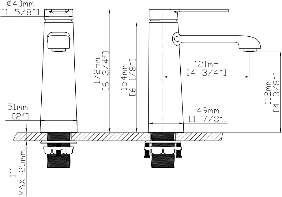 Baterie lavoar negru mat – design modern din alamă solidă