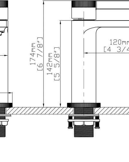 Baterie lavoar din alamă cu design vertical auriu