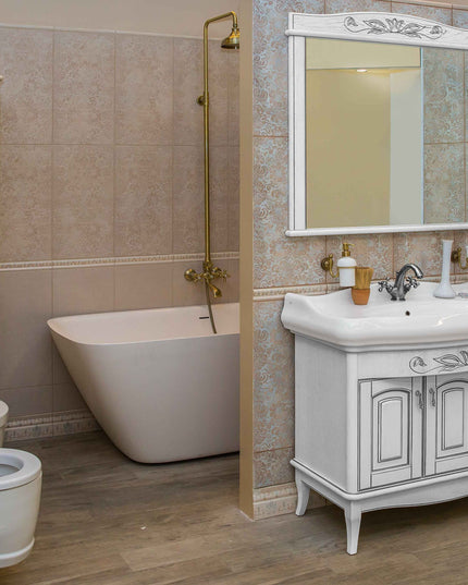 Mobilier de baie pe pardoseală Mikella, Alb+Crom