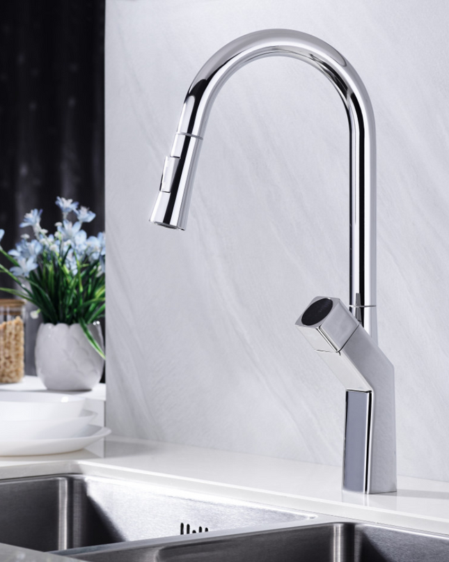 Baterie de bucatarie Clever SMK5017 , design modern, cu afisaj temperatura, crom