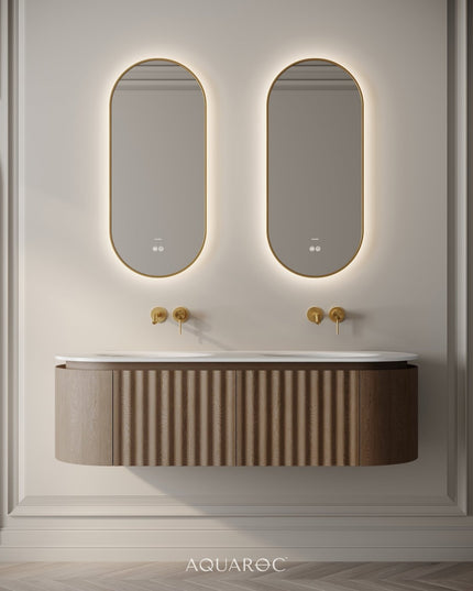 Set Mobilier Baie Dublu din Lemn cu Două Lavoare & Oglinzi LED – Design Premium