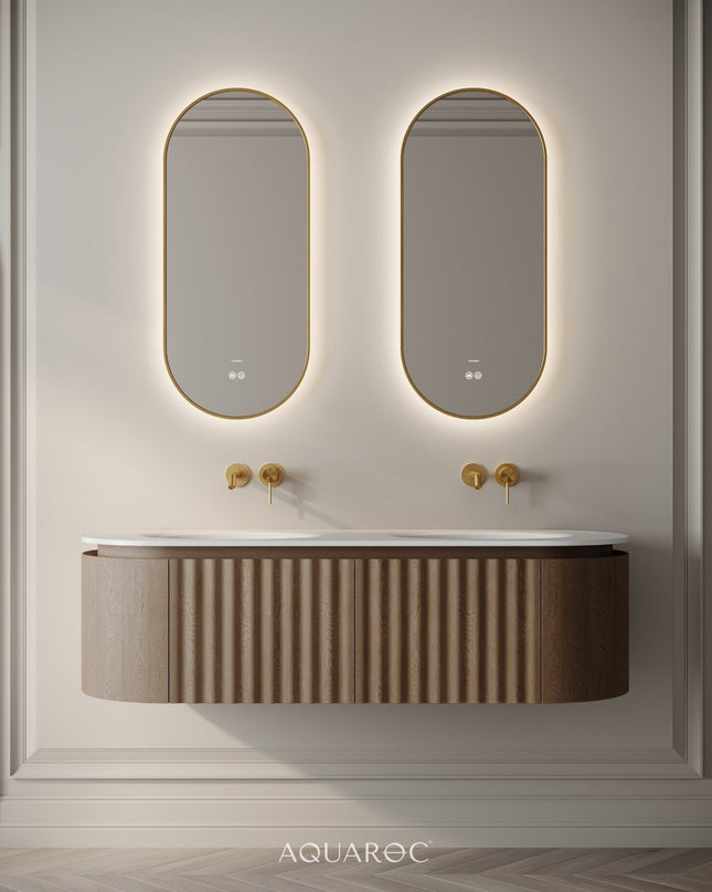 Set Mobilier Baie Dublu din Lemn cu Două Lavoare & Oglinzi LED – Design Premium