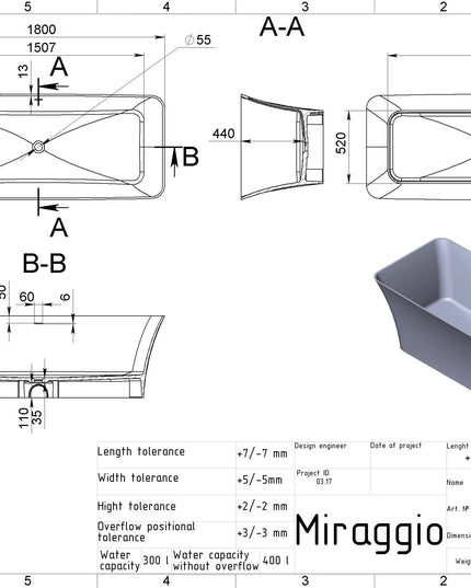 Cadă din compozit albă mată Bonita