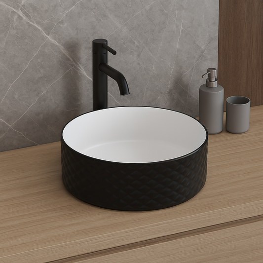 Lavoar rotund ceramic 787-CBKW-MRS – exterior negru texturat, interior alb lucios