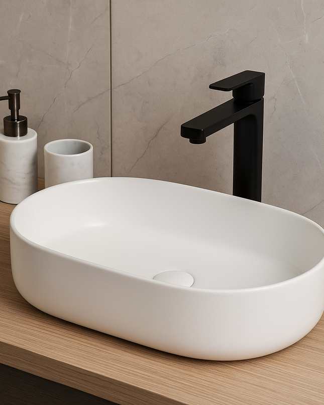 Lavoar oval ceramic alb A509 – design minimalist
