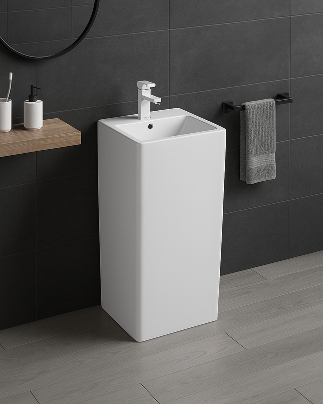 Lavoar freestanding H15 alb – design pătrat minimalist