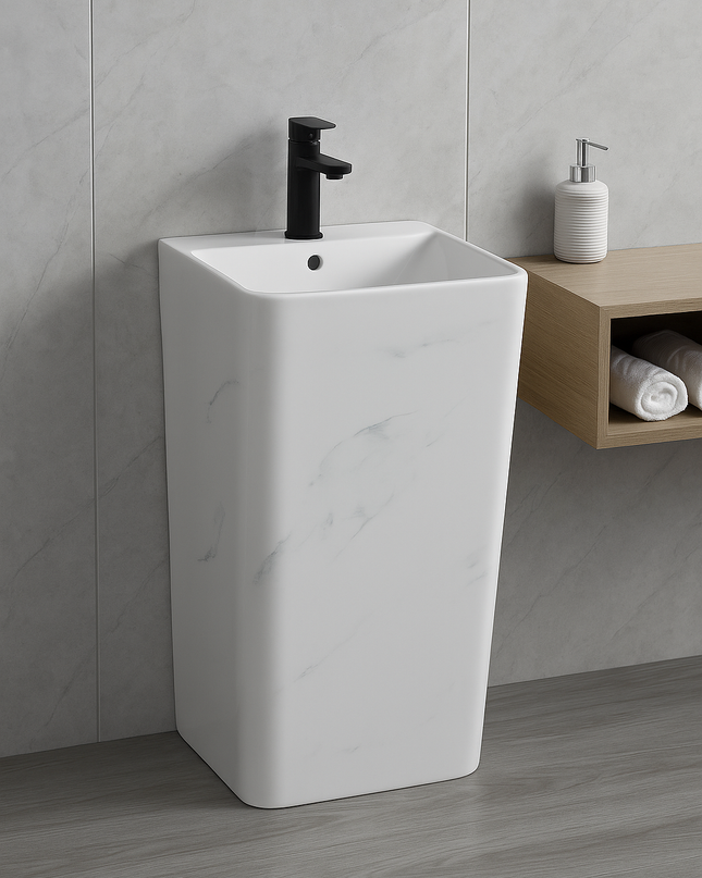 Lavoar freestanding ceramic H15-CUG01-M – design pătrat marmorat