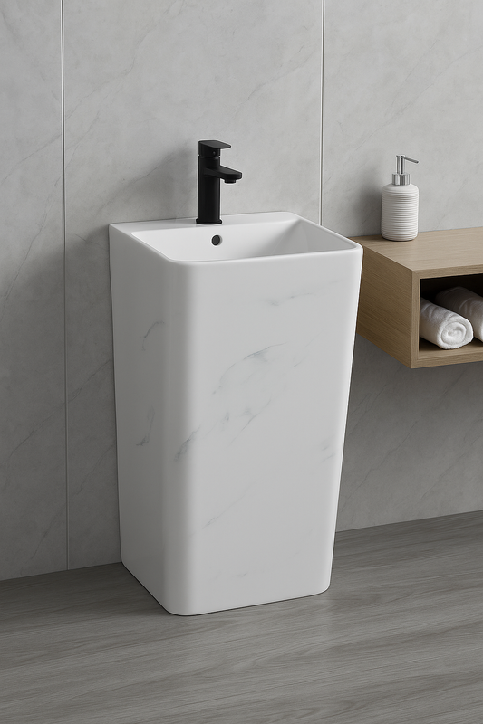 Lavoar freestanding ceramic H15-CUG01-M – design pătrat marmorat