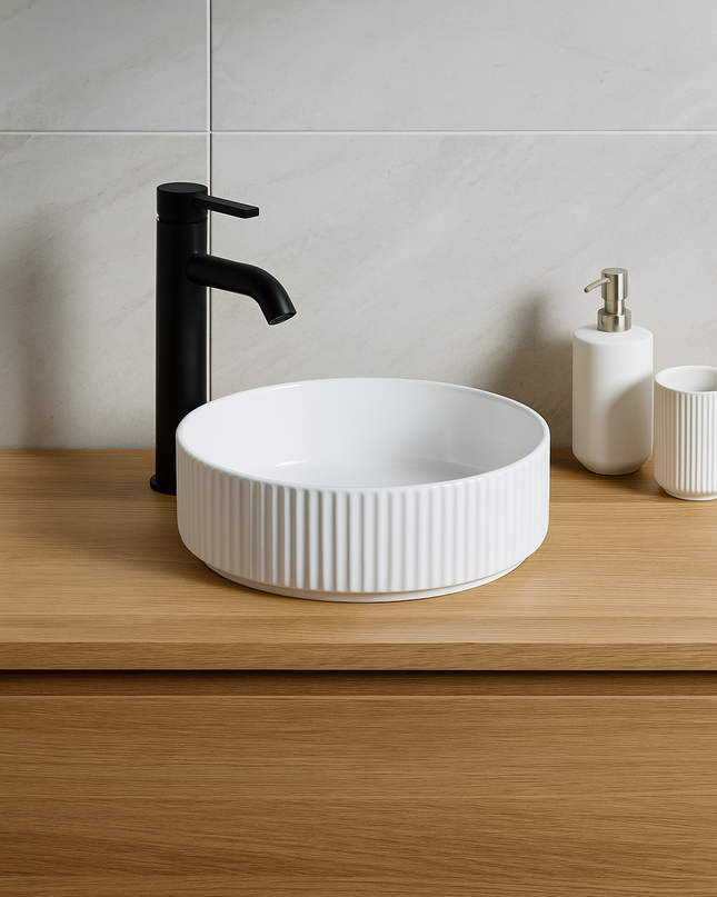 Lavoar rotund ceramic alb A545 – design texturat modern