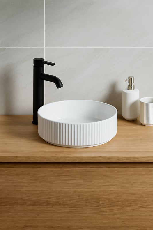 Lavoar rotund ceramic alb A545 – design texturat modern