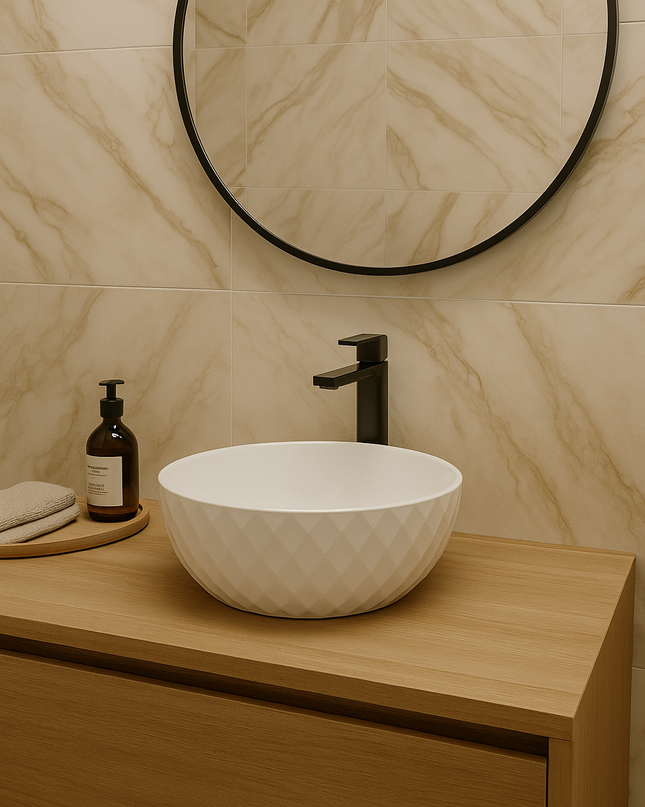 Lavoar pe blat rotund ceramic alb - A435H