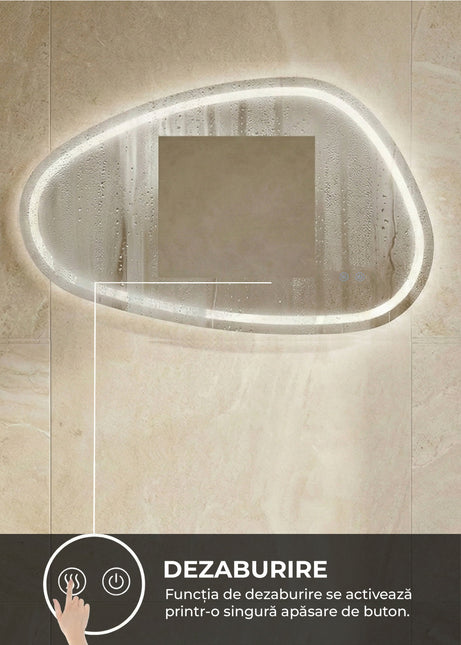 Oglindă baie LED 78.2x47.5 cm asimetrică, 3 nuanțe de lumină, dezaburire și touch control J-18