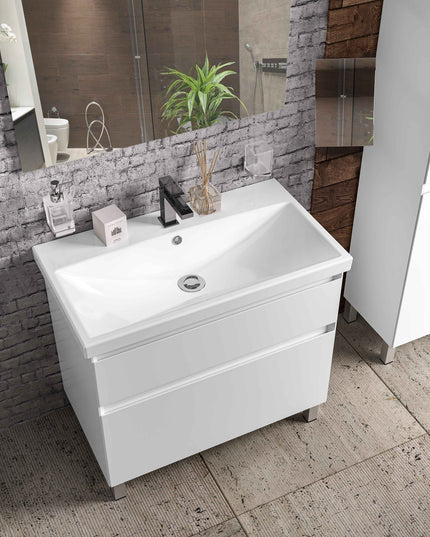 Mobilier de baie pe pardoseala Elite, Alb Mat
