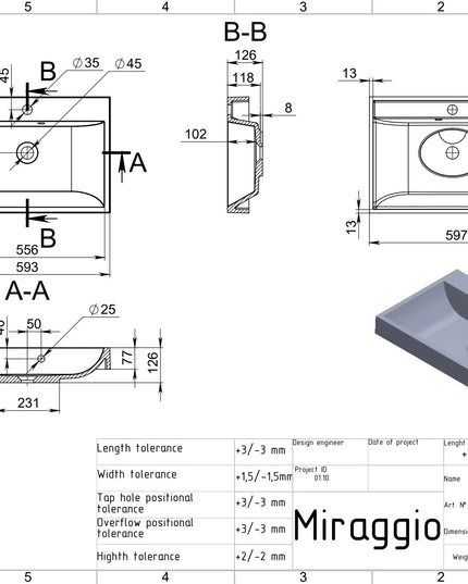 Lavoar pe blat Varna 600, Miraggio