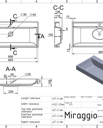 Lavoar pe blat Varna 900, Miraggio