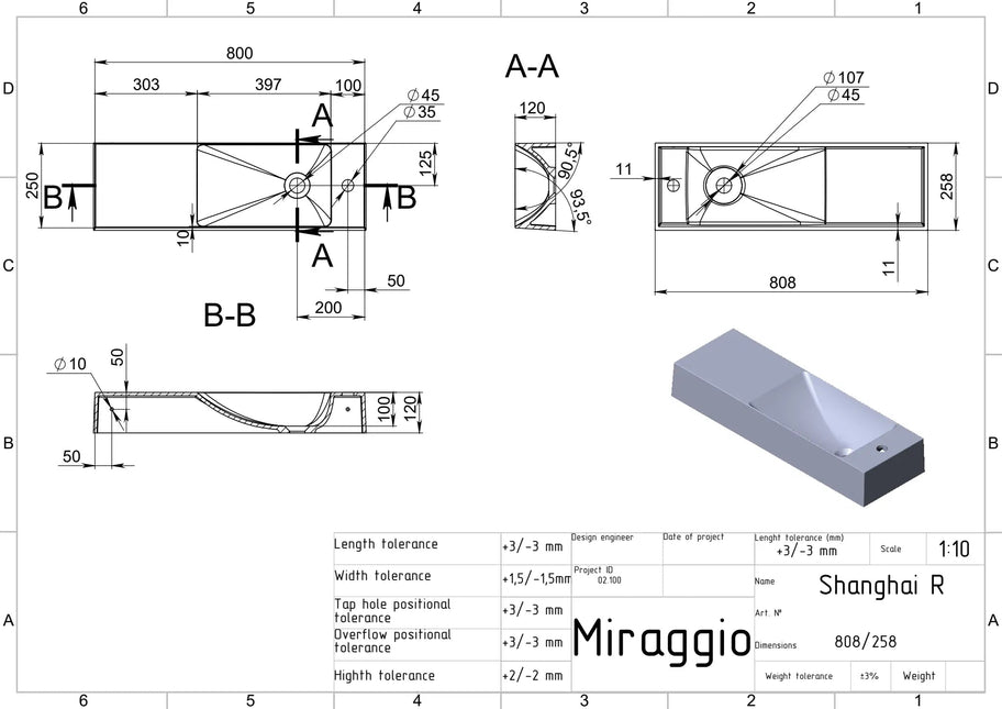 Lavoar suspendat Shanghai R, Miraggio