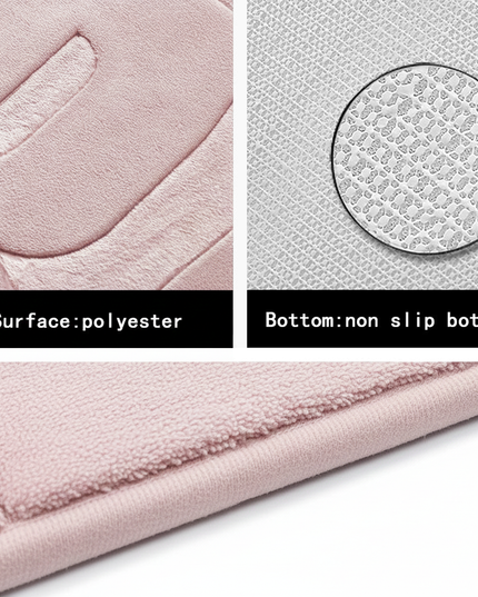 Covoraș baie cu inscripție BATH, antiderapant TRP, 45×75 cm, Roz