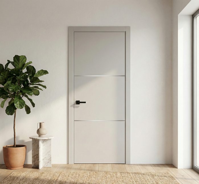 Ușă de interior PL-23 – design modern cu linii orizontale metalice