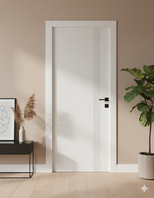 Ușă de interior albă JY-003 cu toc reglabil – stil modern minimalist, complet echipată, livrare rapidă