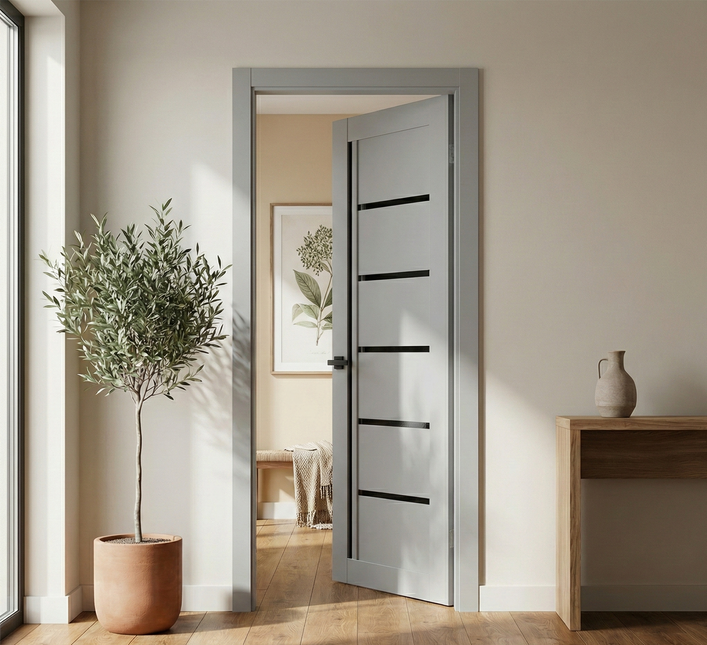 Ușă de interior T-08-cu inserții din sticlă, design modern
