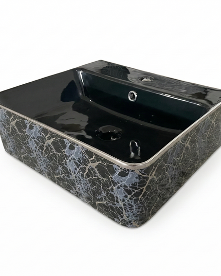 Lavoar ceramic dreptunghiular A449-KS264CBK – design modern alb și negru mat decorat