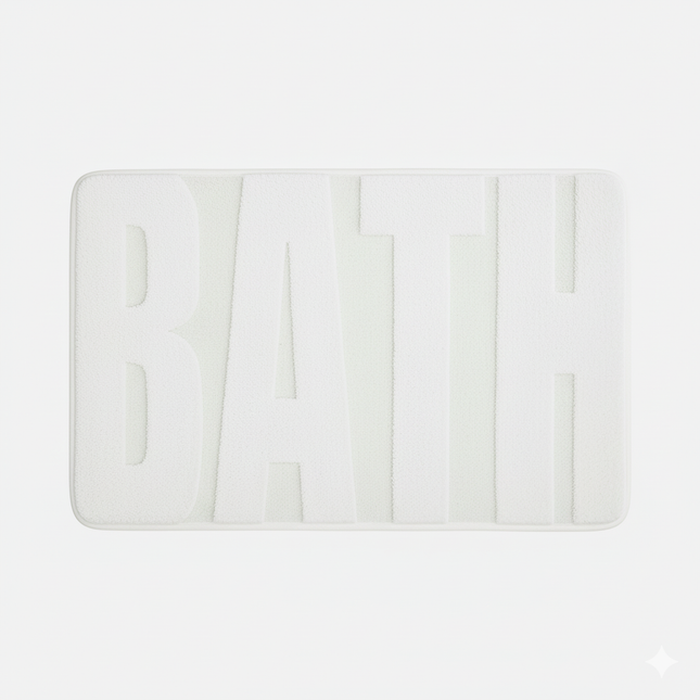 Covoraș baie cu inscripție BATH, antiderapant TRP, 45×75 cm, Alb