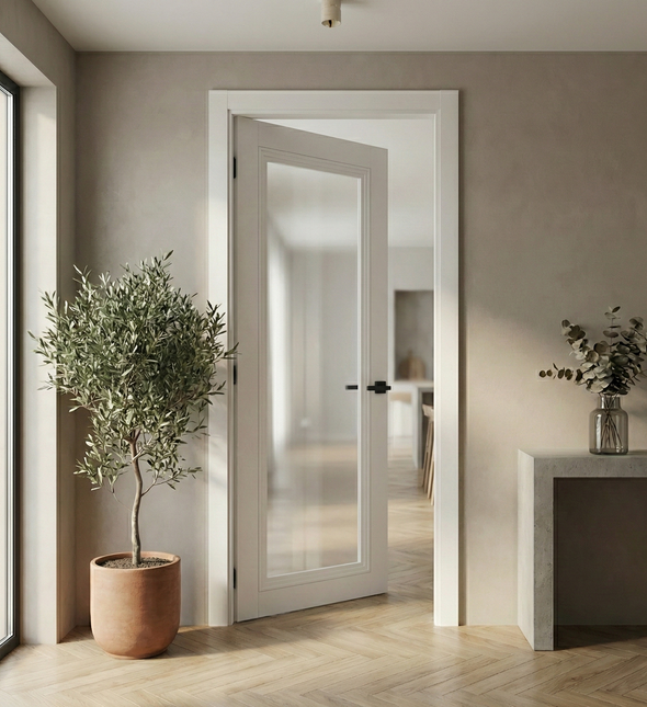Ușă de interior T-13 cu sticlă sablată, design clasic-modern