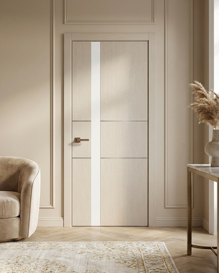 Ușă de interior PL-08 – design premium cu sticlă/oglindă aplicată vertical