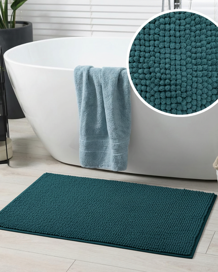 Covoraș baie din chenilia fină, strat antiderapant, 45×70 cm, Turcoaz inchis