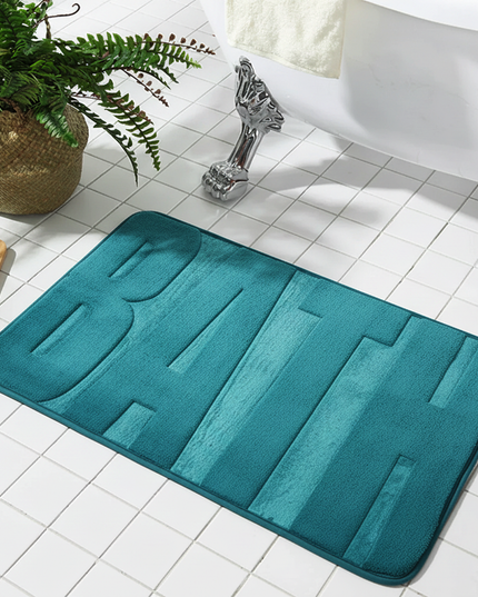 Covoraș baie cu inscripție BATH, antiderapant TRP, 45×75 cm, Albastru