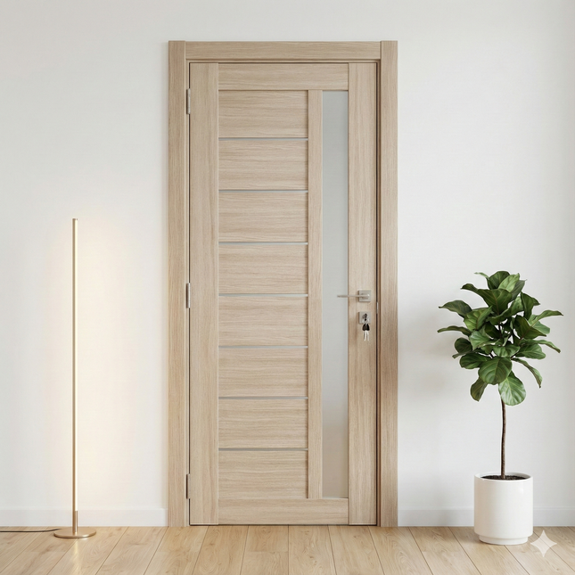 Ușă interior Deco 09 Latte Oak – complet echipată, cu toc reglabil