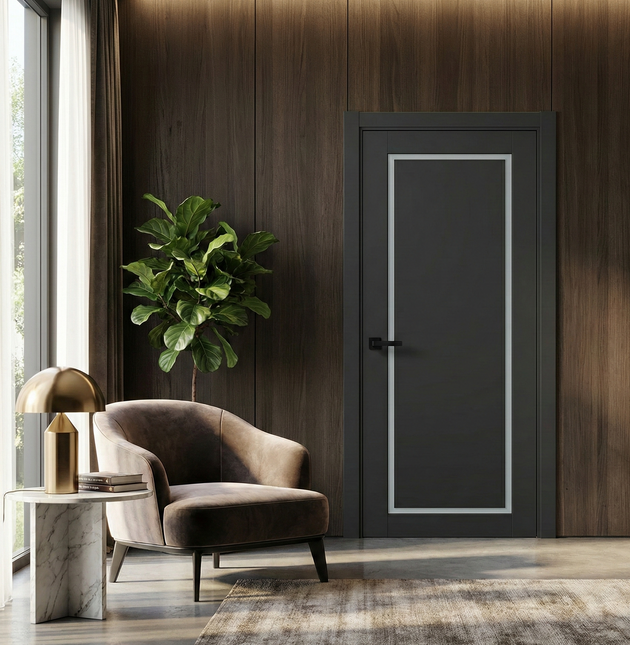 Ușă de interior T-18 cu chenar din sticlă, design modern elegant