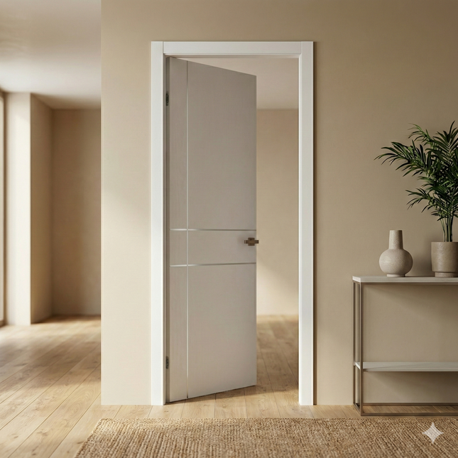 Ușă de interior PL-30 – design geometric modern cu inserții aluminiu