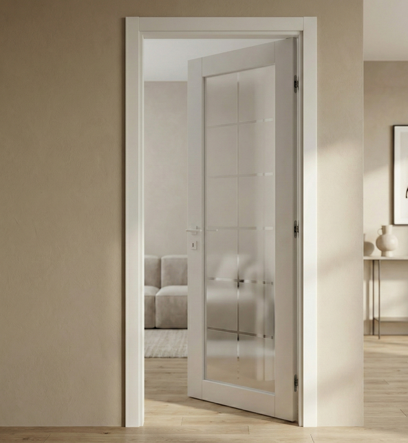 Ușă interior Loft Porto – Alb mat vopsit cu sticlă